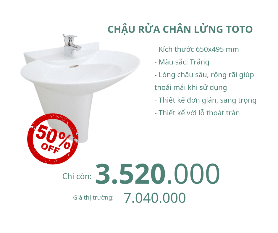 Chậu rửa chân lửng Toto LW908CKS/LW908HFKS giảm 50%