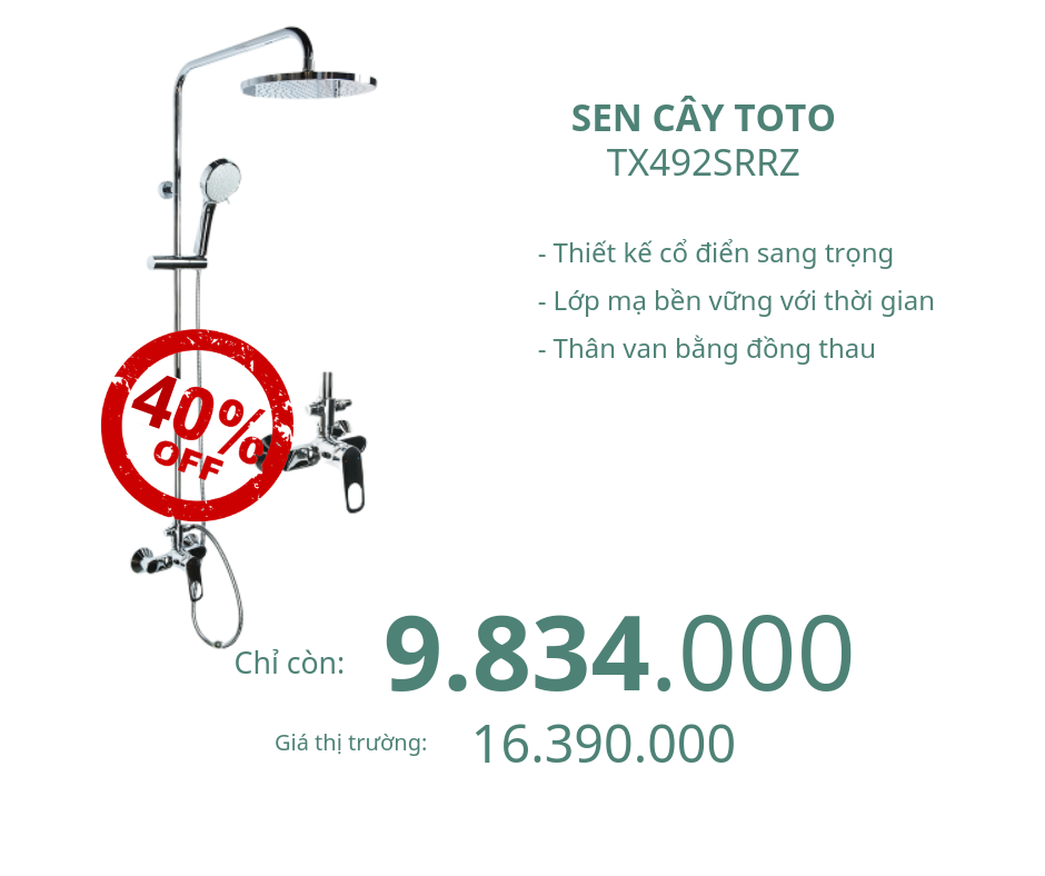 Sen cây tắm nóng lạnh Toto TX492SRRZ giảm 40%