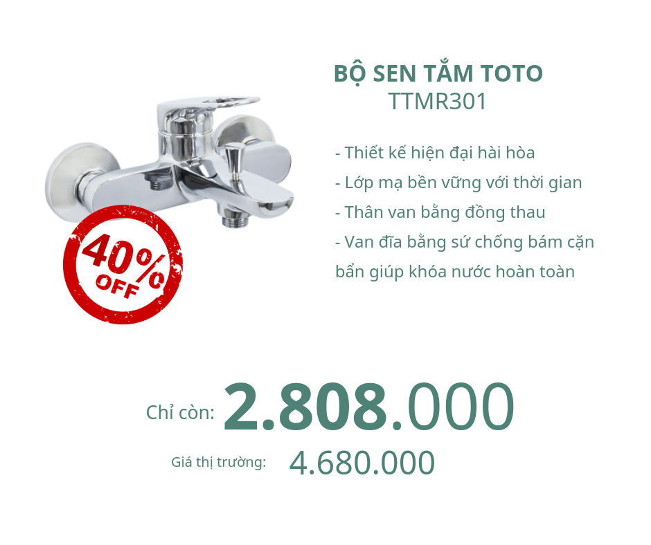 Bộ sen tắm Toto TTMR301 nóng lạnh giảm 40%