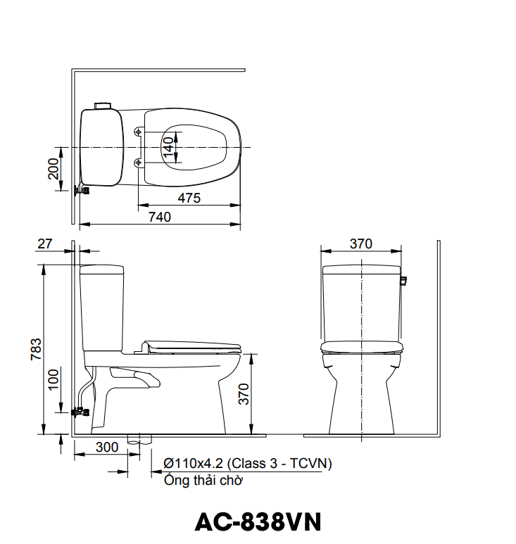 Thông số và đặc điểm bồn cầu Inax AC-838VN