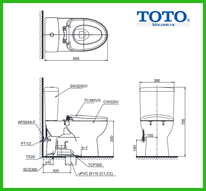 Bồn cầu 2 khối TOTO CS325DMT3