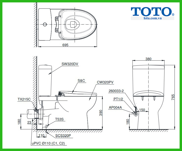 Bồn cầu 2 khối Toto CS320PDRT3