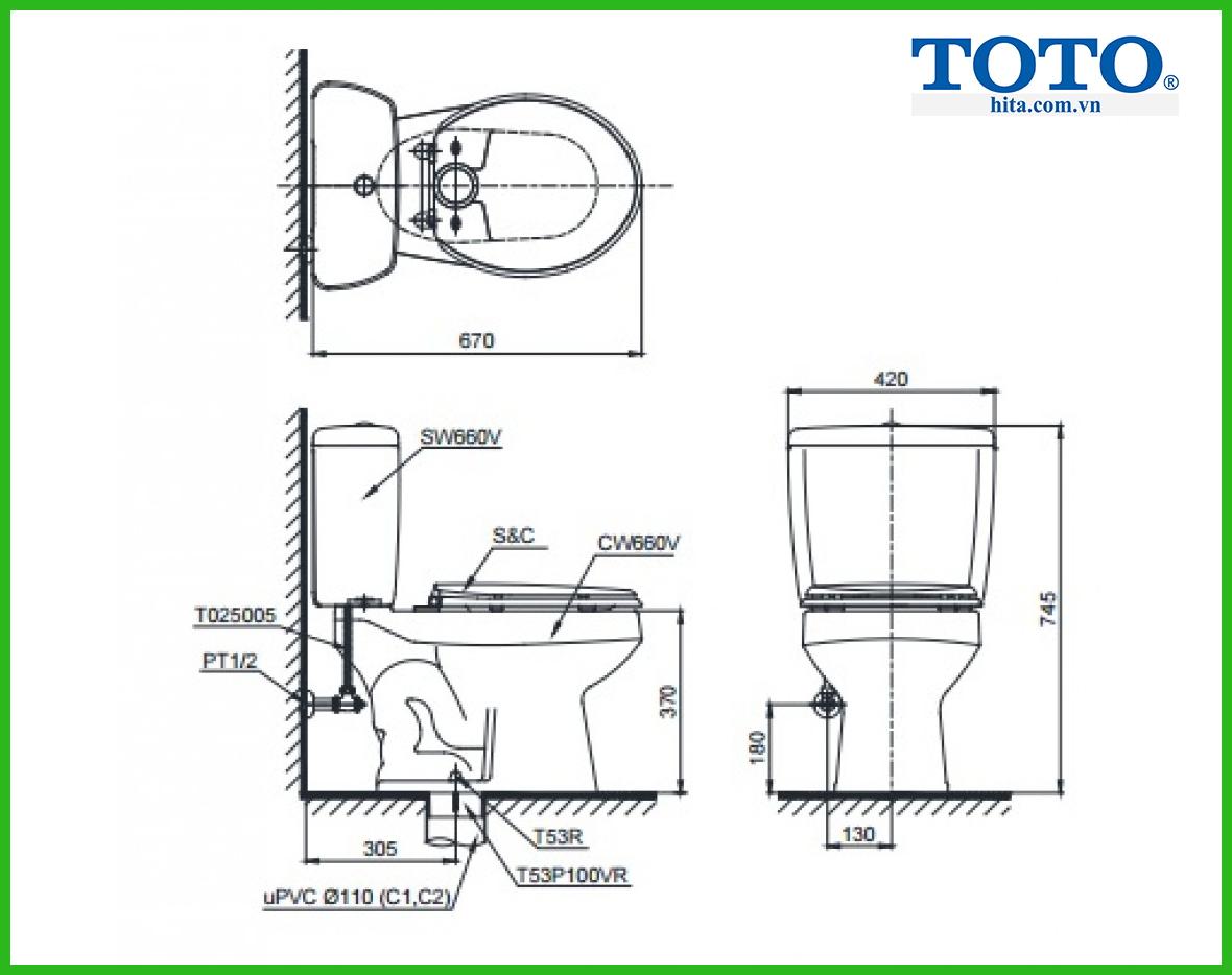 Bồn cầu 2 khối Toto CS660DT1Y1