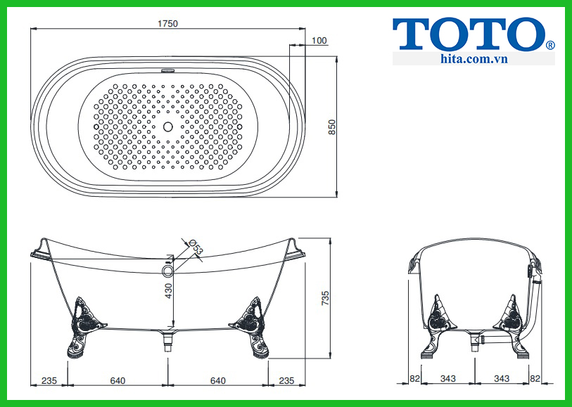 Bồn tắm gang tráng men Toto FBY1756PWGE#W