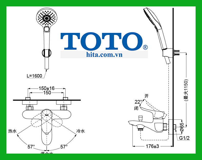 Bộ sen tắm Toto TBG01302V TBW01010A
