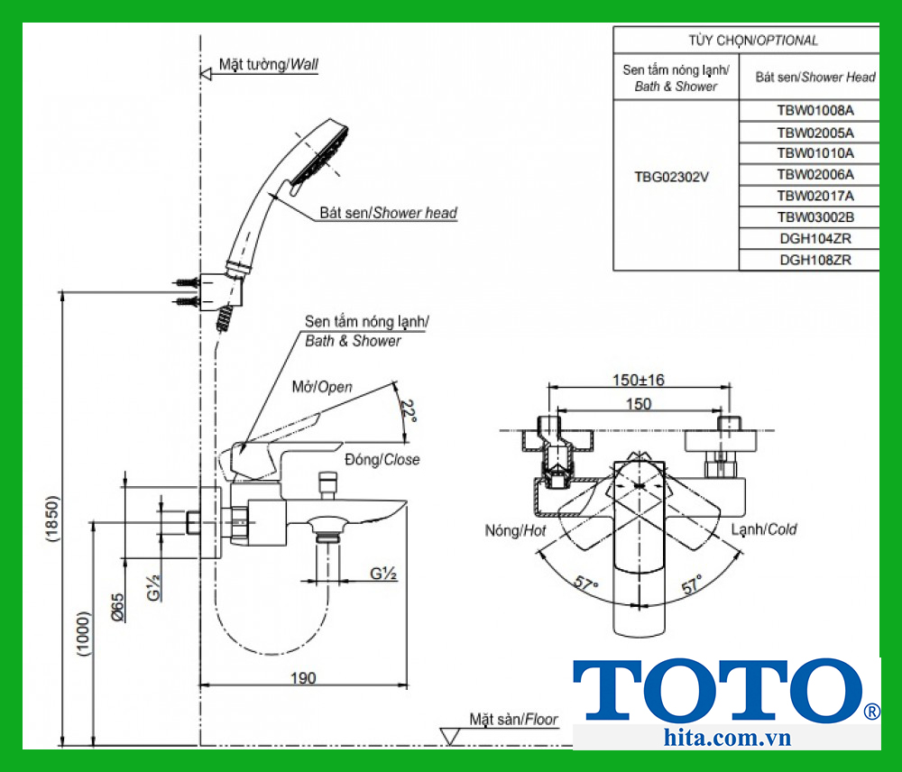 Bộ sen tắm Toto TBG02302V TBW01010A