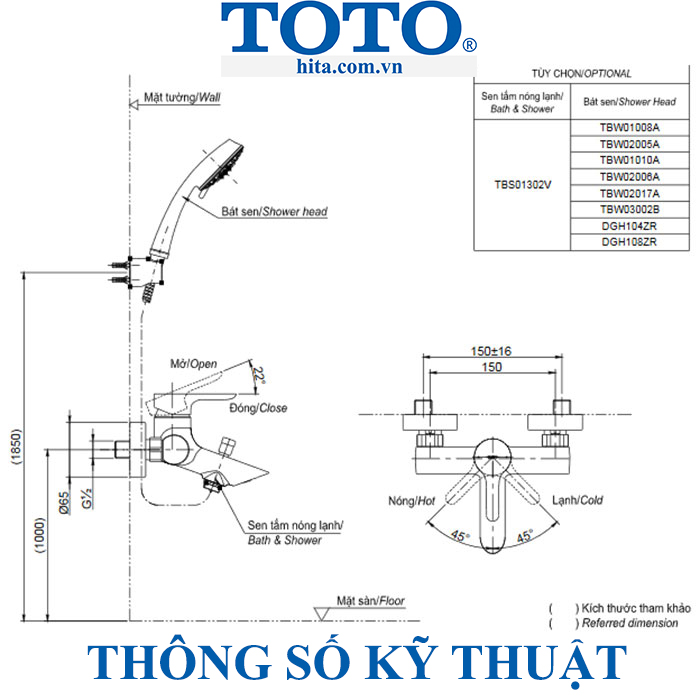 Bộ sen tắm Toto TBS01302V / TBW02017A