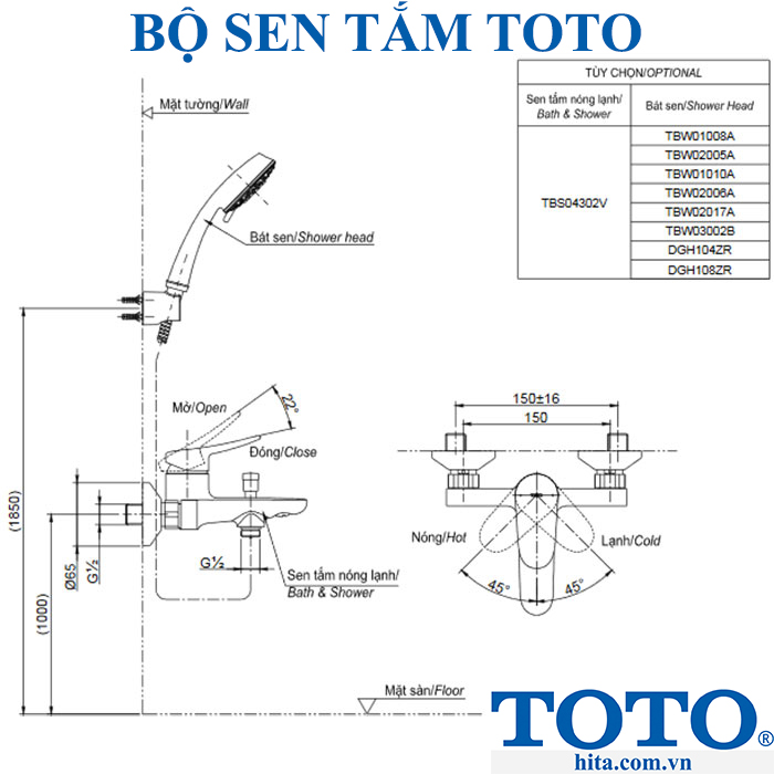 Bộ sen tắm Toto TBS04302V TBW03002B