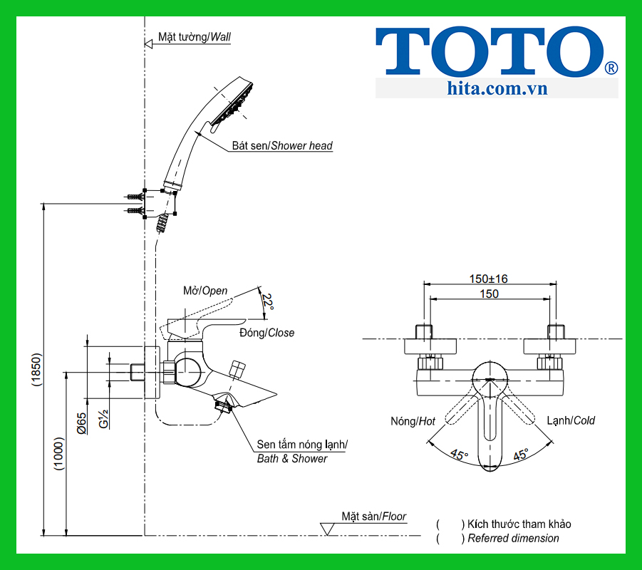 Bộ sen tắm nóng lạnh TOTO TBS02302V TBW02006A
