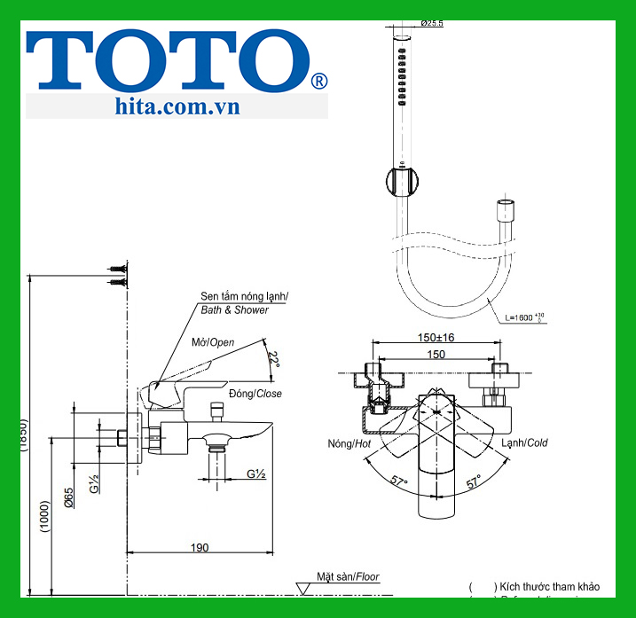 Bộ sen tắm nóng lạnh TOTO TBS04302V TBW02017A 1