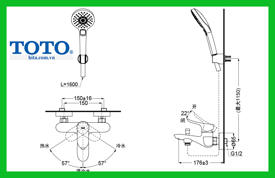 Bộ sen tắm nóng lạnh Toto TBG01302V TBW01008A