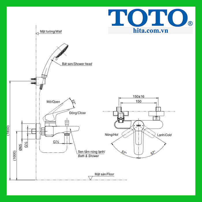 Bộ sen tắm nóng lạnh Toto TBG03302V TBW01010A