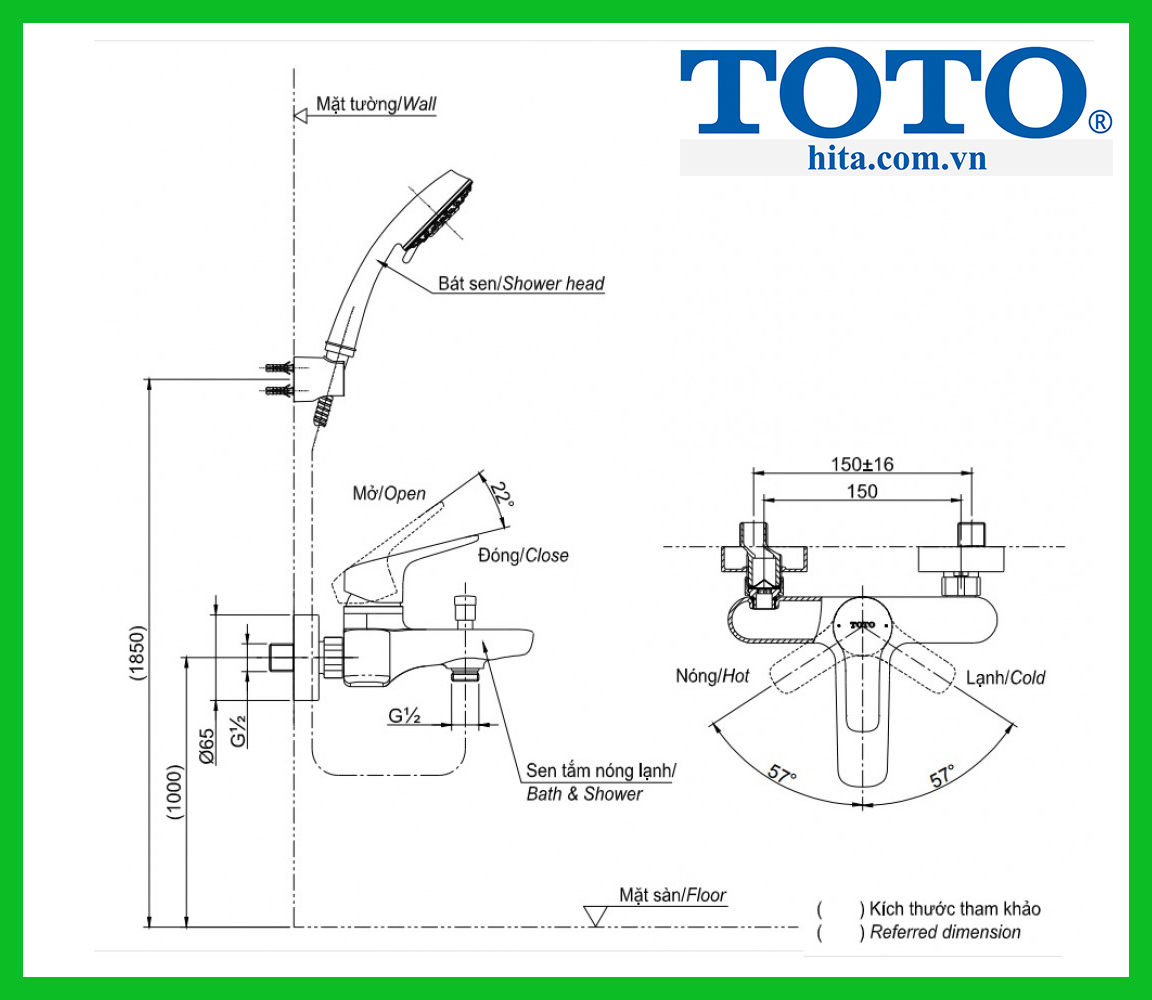 Bộ sen tắm nóng lạnh Toto TBG04302V TBW02006A
