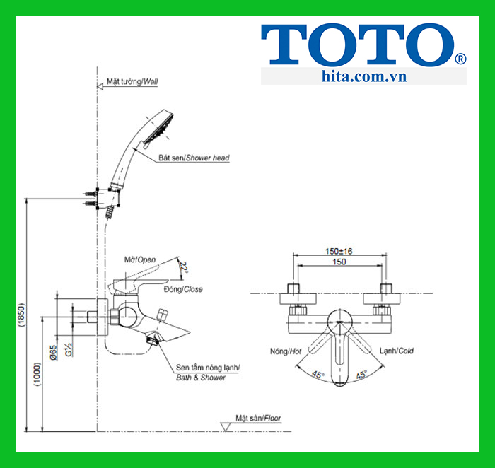 Bộ sen tắm nóng lạnh Toto TBS01302V TBW02006A