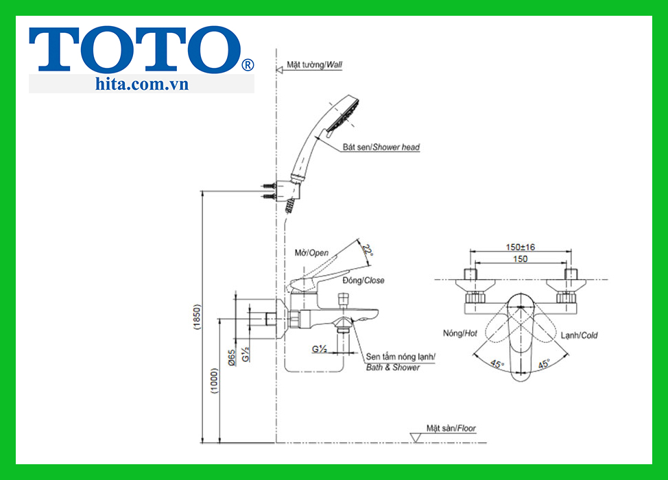 Bộ sen tắm nóng lạnh Toto TBS04302V TBW02006A