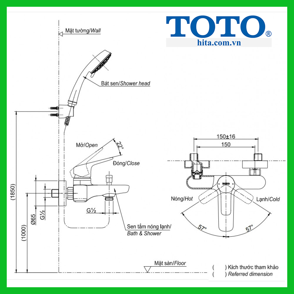 Bộ sen vòi tắm nóng lạnh Toto TBG01302V TBW03002B