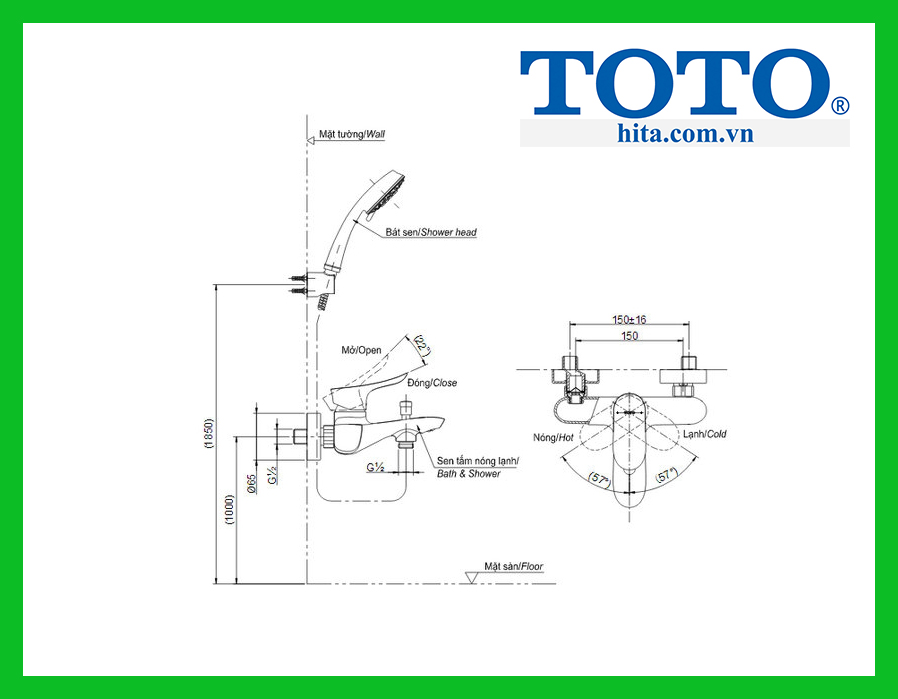 hình ảnh cấu tạo của Bộ vòi sen nhiệt độ Toto TBG01302V/TBW02006A