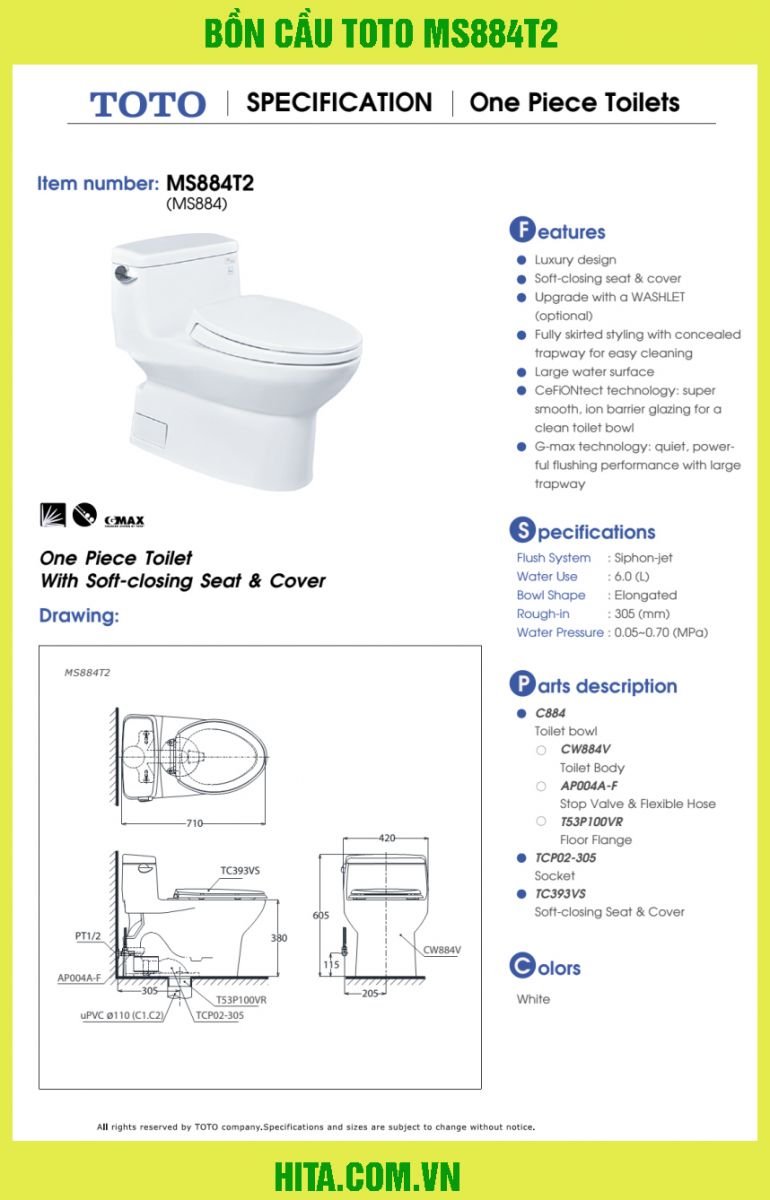 BỒN CẦU TOTO MS884T2