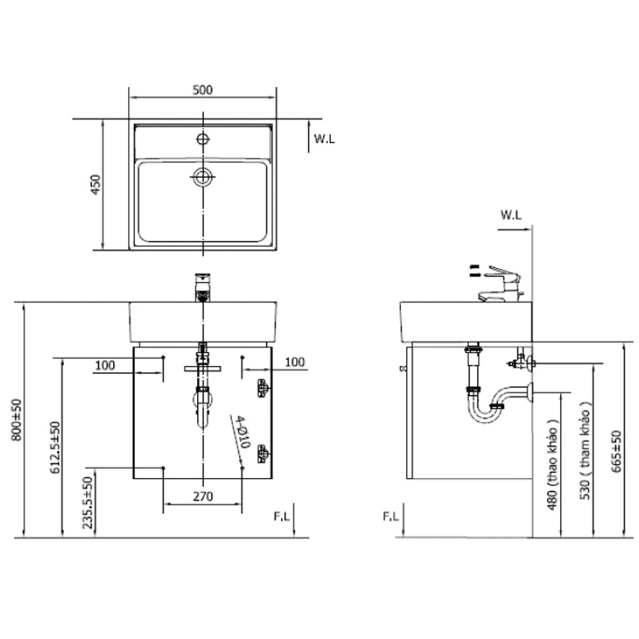 Cabinet Inax CB0504-5QF-B - Bộ tủ chậu màu gỗ đậm