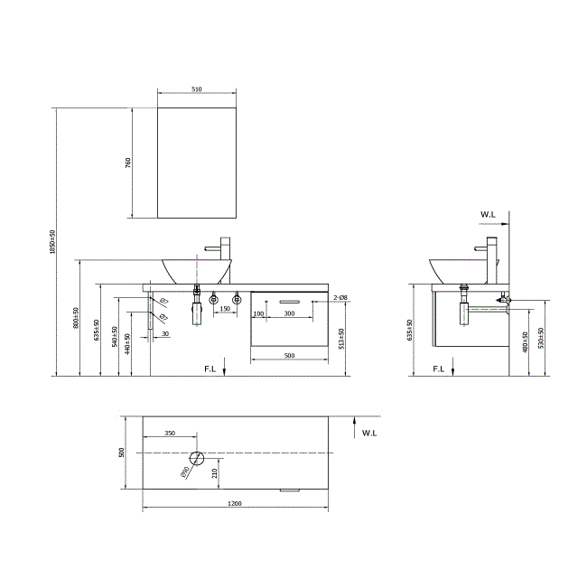 Cabinet Inax CB1206-5QF-B - Bộ tủ chậu màu gỗ đậm