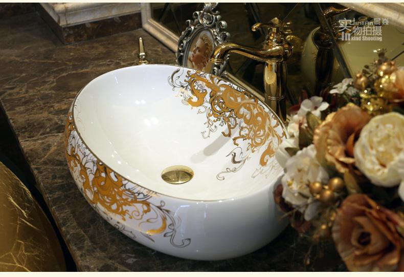 Lavabo đặt bàn họa  tiết mạ vàng