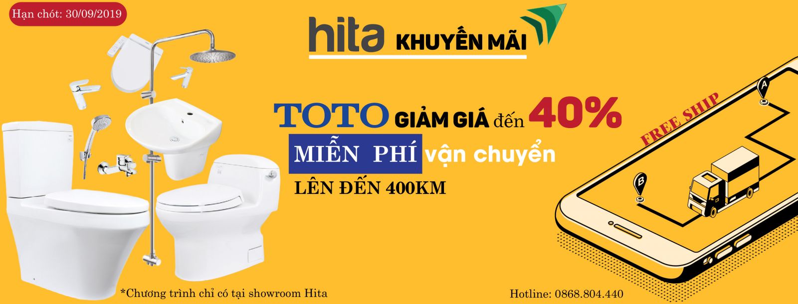 Khuyến mãi TOTO miễn phí vận chuyển Hita.