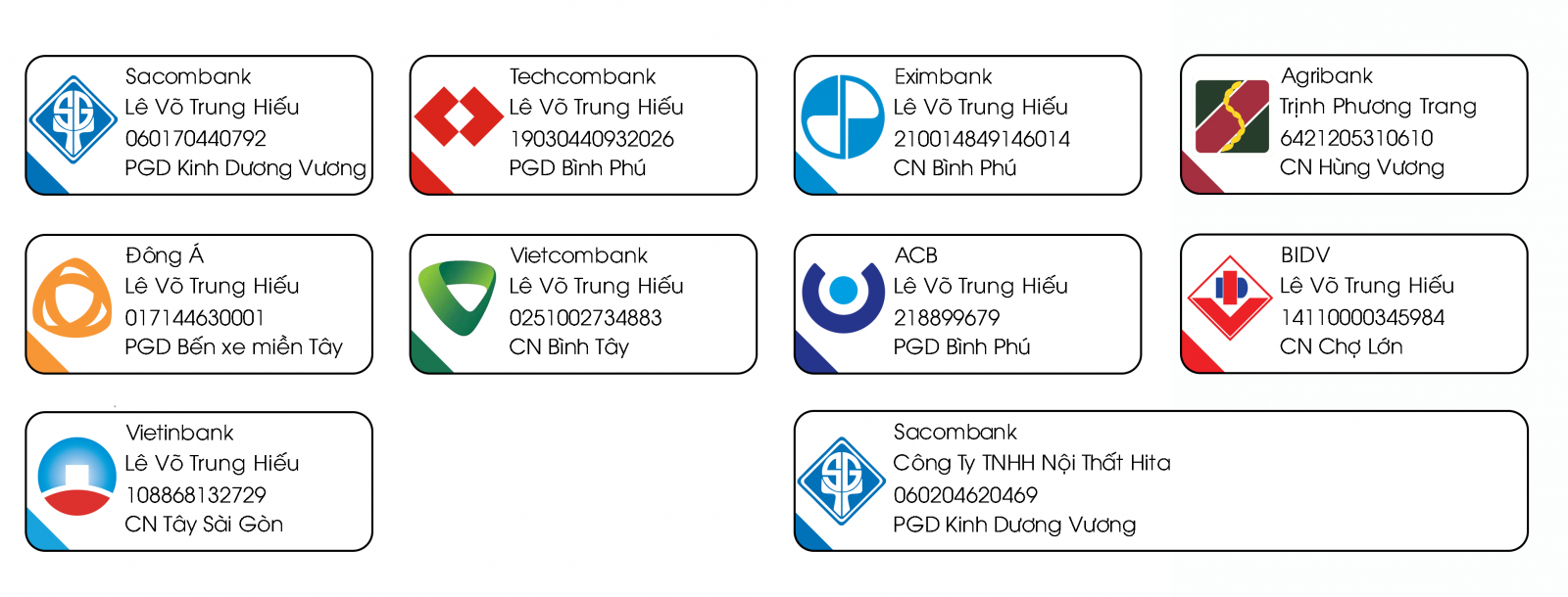 Tài khoản ngân hàng Hita