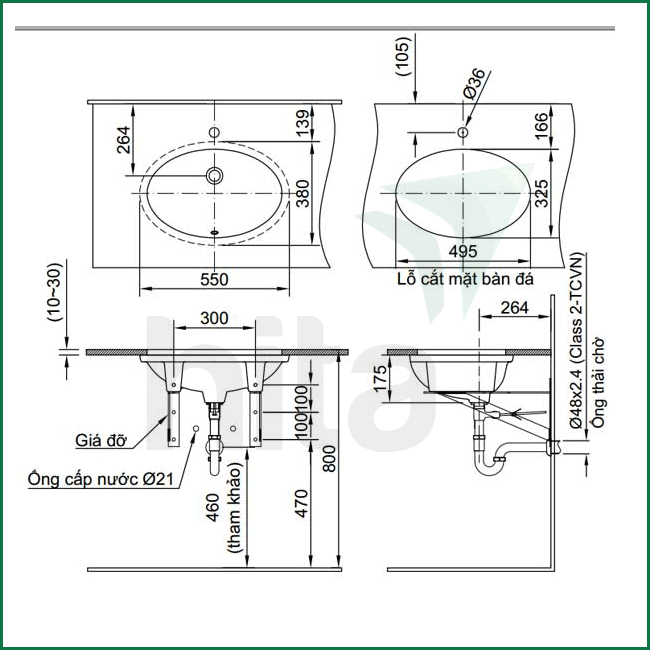 Thông số kĩ thuật lavabo âm bàn INAX AL-2216V