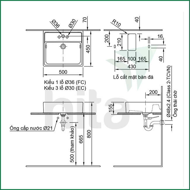 Bản vẽ kĩ thuật lavabo đặt bàn INAX AL-293V