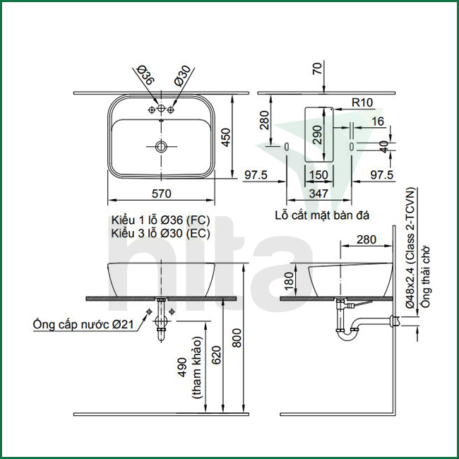 Thông số kĩ thuật bồn rửa mặt đặt bàn INAX AL-296V
