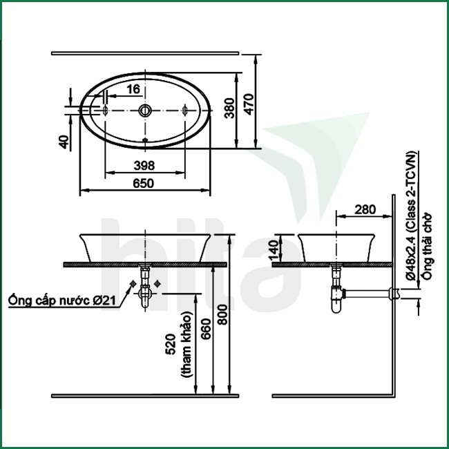 Thông số kĩ thuật lavabo đặt bàn INAX AL-300V