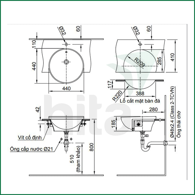 Thông số kĩ thuật lavabo inax AL-333V