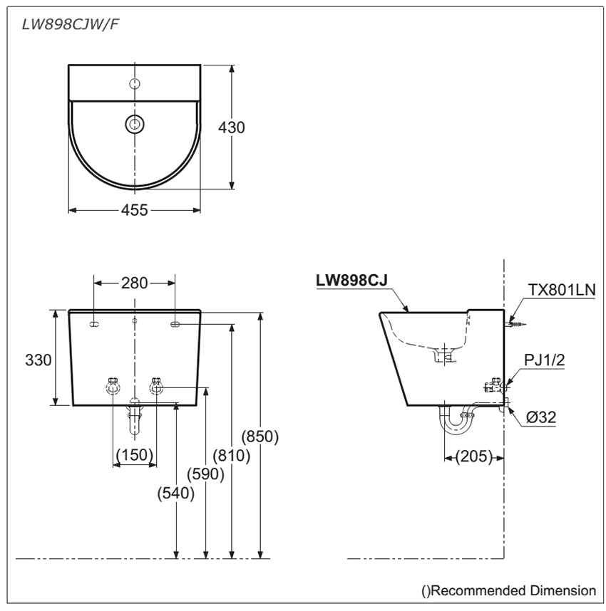 Thông số kĩ thuật lavabo treo tường chất lượng cao LW898CJW/F