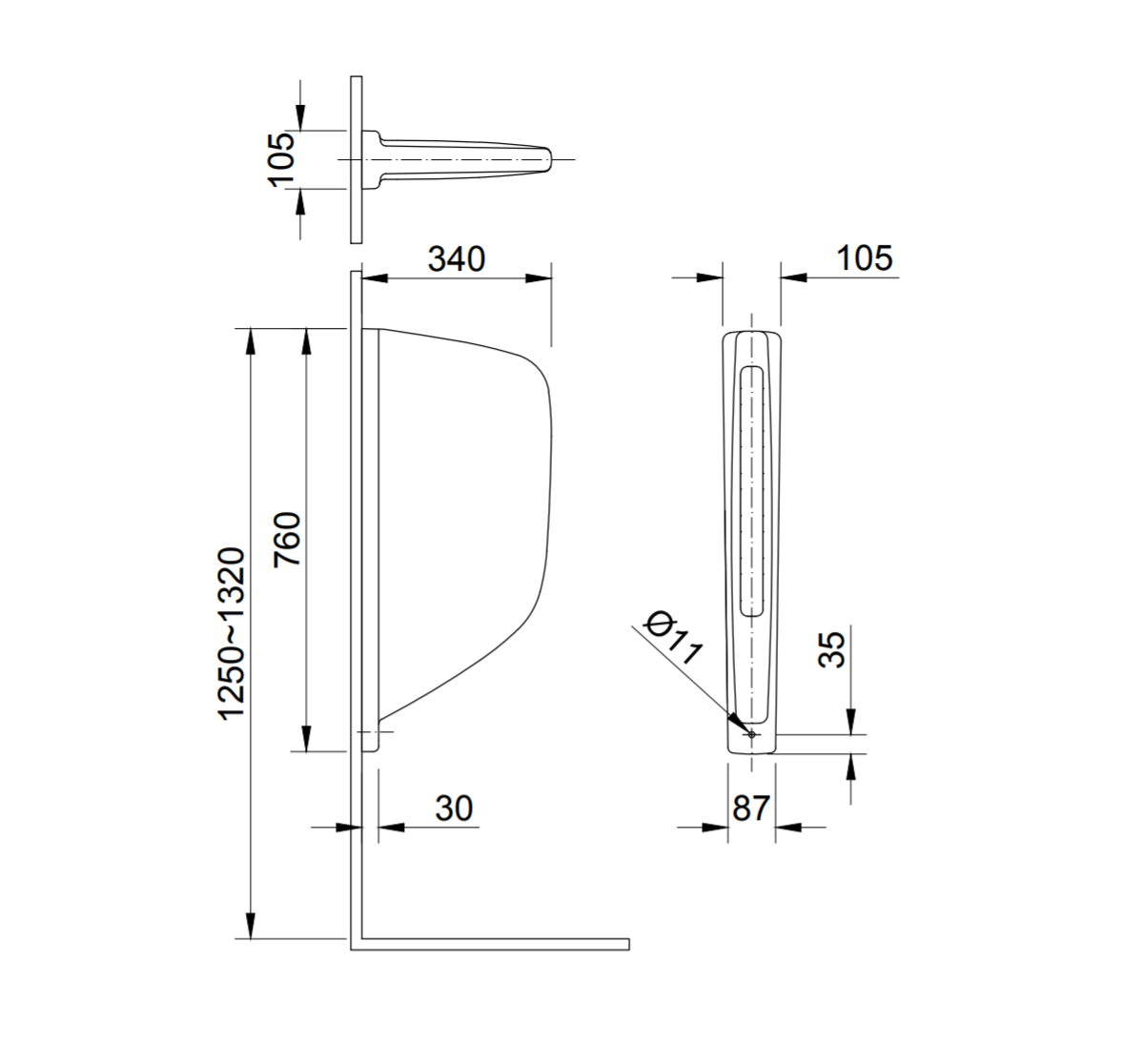 Thông số kĩ thuật Vách ngăn bồn tiểu nam INAX P-1