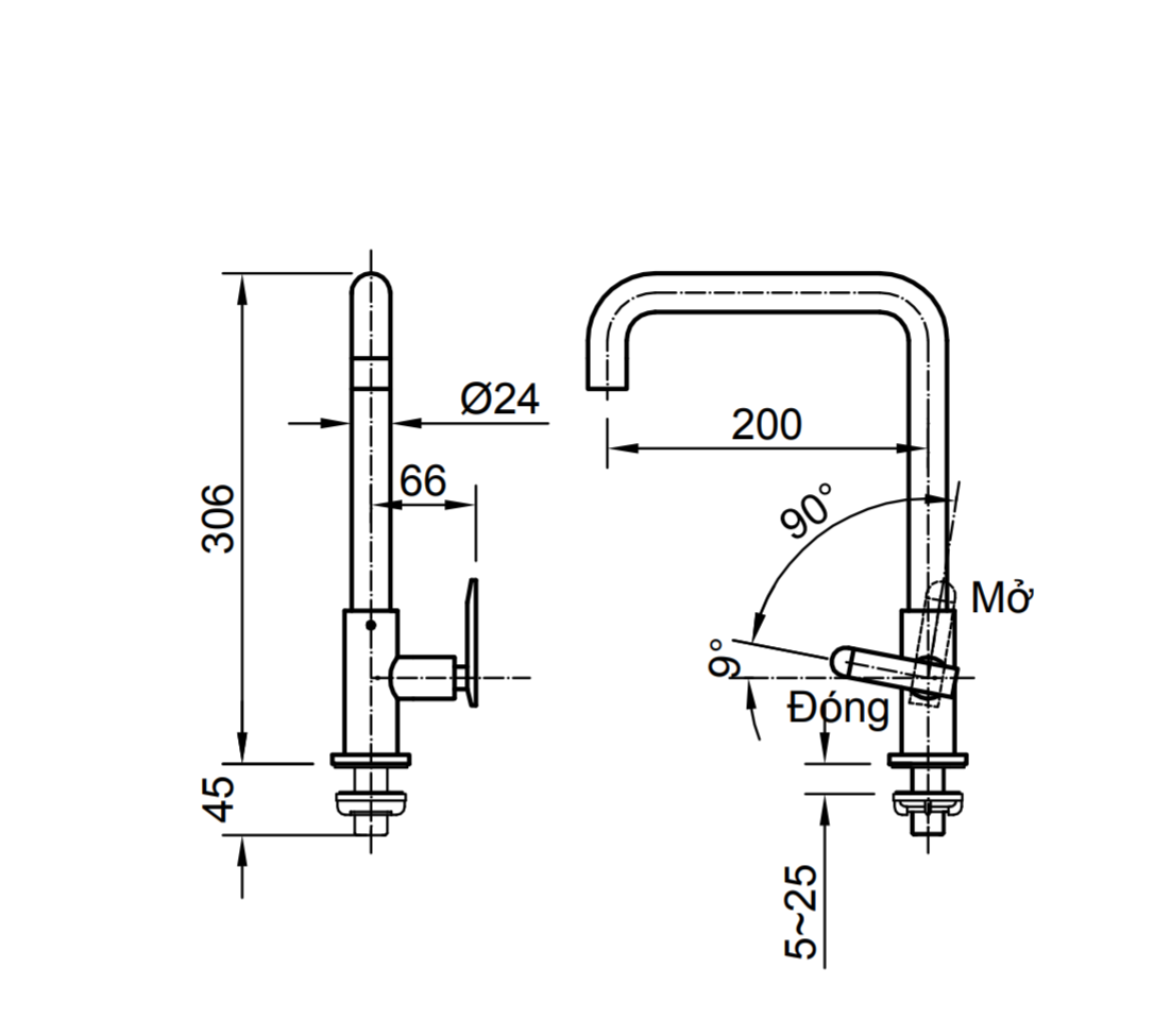 Thông số kĩ thuật Vòi chậu rửa chén bát Inax SFV-30