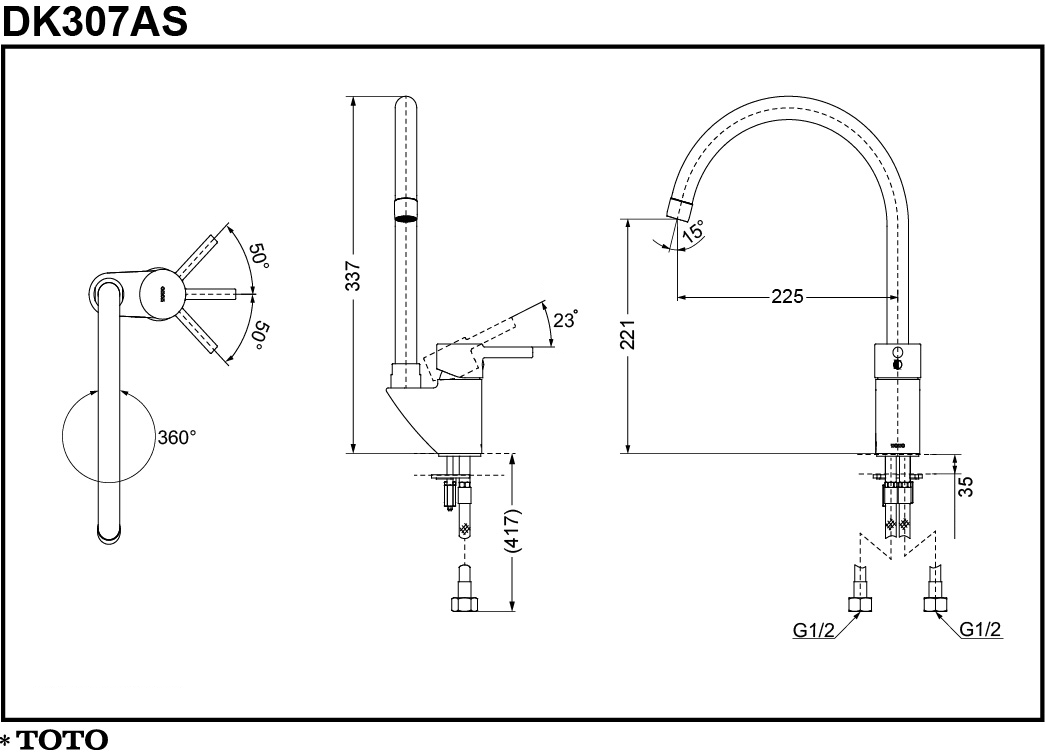 Thông số kĩ thuật vòi bếp TOTO DK307AS
