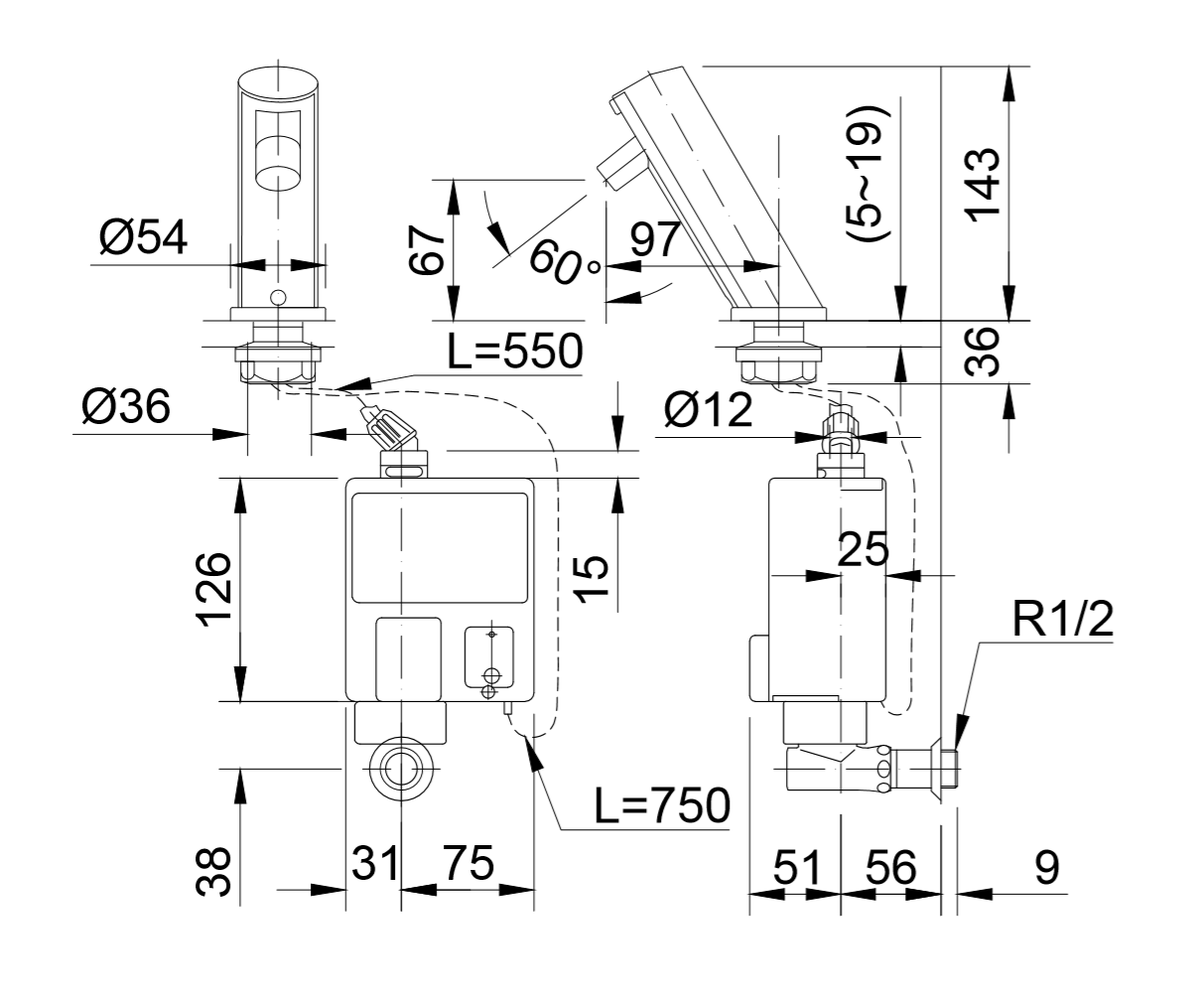 Thông số kĩ thuật vòi cảm ứng INAX AMW-90