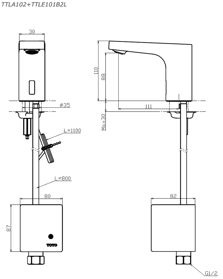 Thông số kĩ thuật vòi cảm ứng TOTO TTLA102 + TTLE101B2L