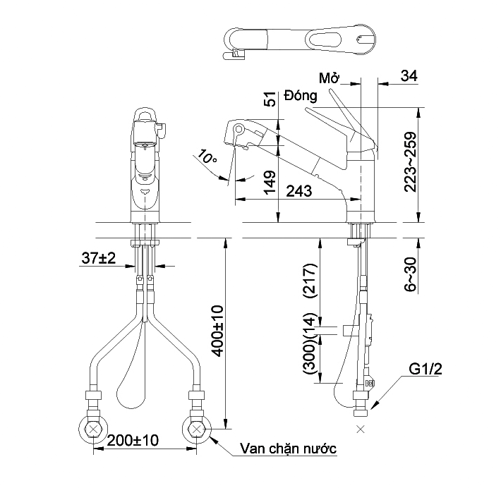 Thông số kĩ thuật vòi rửa chén bát đa năng INAX JF-AB466SYX(JW)
