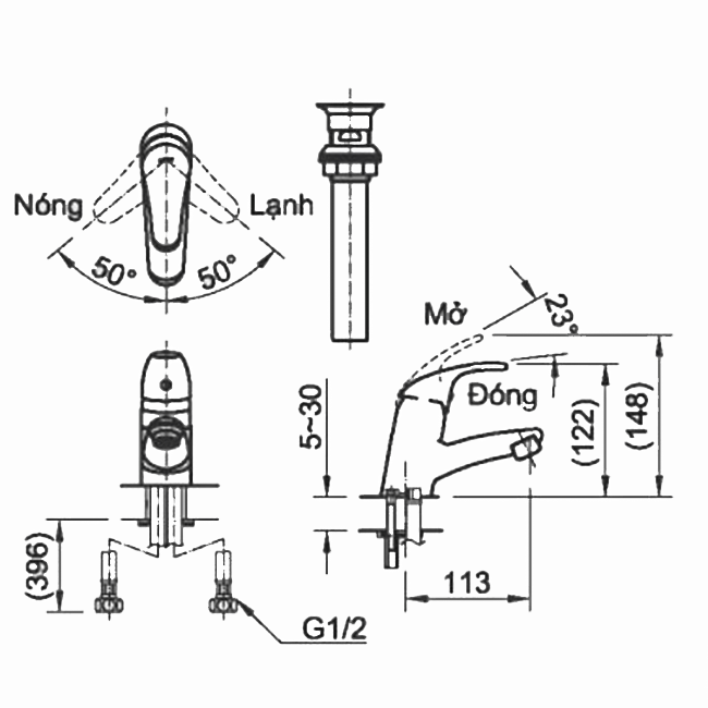 Thông số kĩ thuật vòi chậu nóng lạnh INAX LFV-1302SP