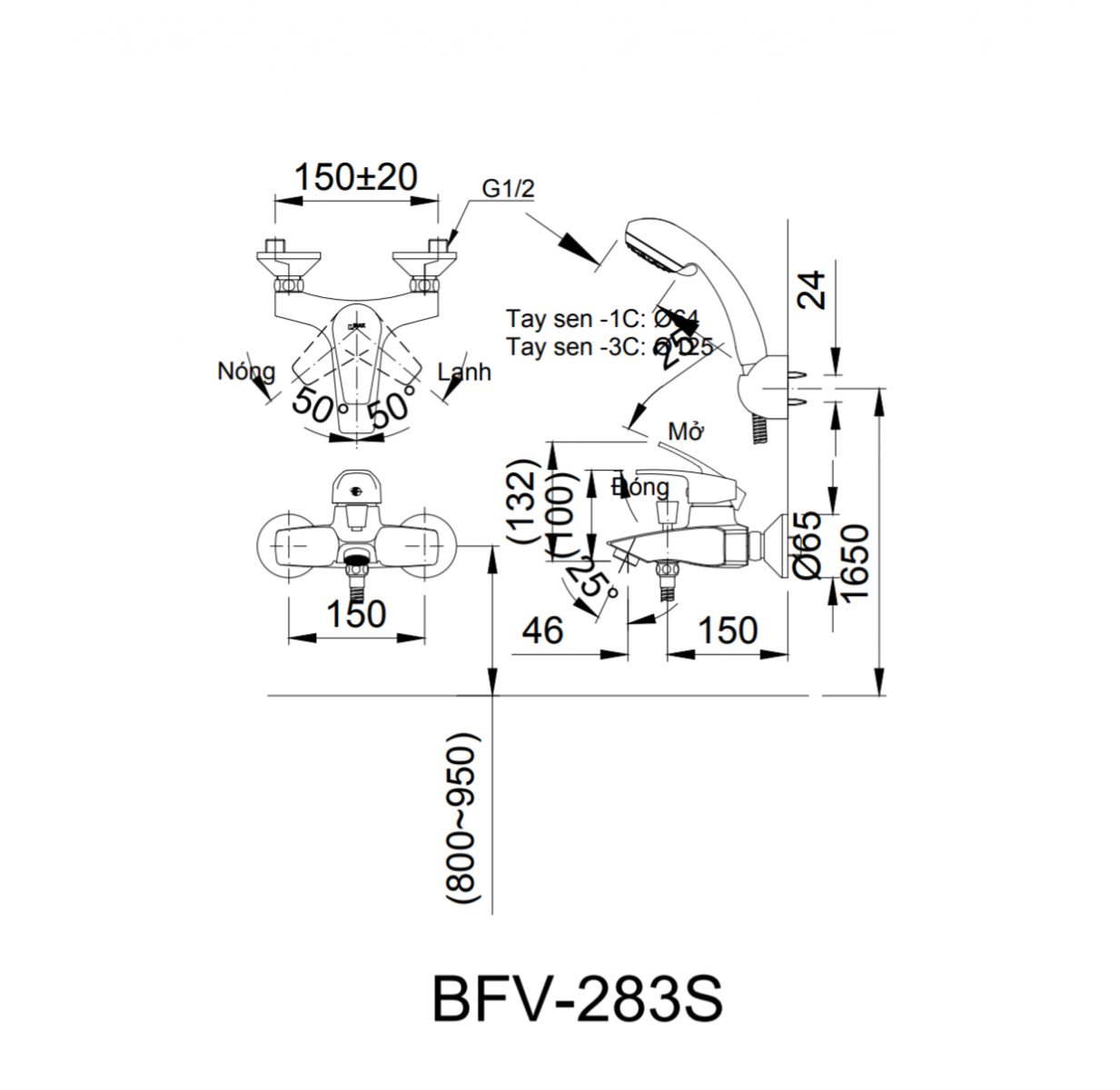 Thông số kĩ thuật sen tắm INAX BFV-283S