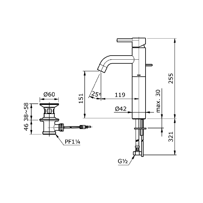 bản vẽ vòi chậu rửa mặt lavabo TOTO TX116LESV4N