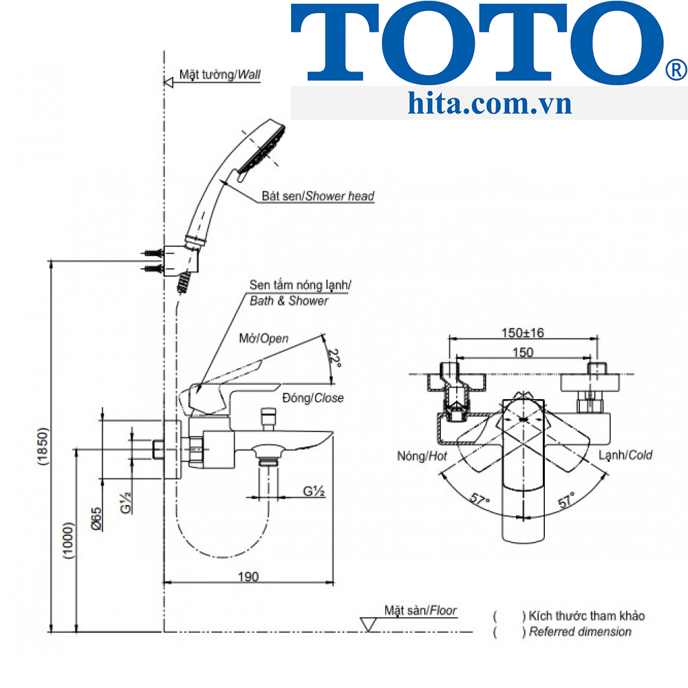 Bộ sen tắm nóng lạnh TOTO TBG02302V/TBW02005A