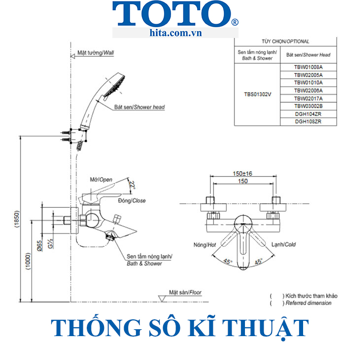 Bộ sen tắm Toto TBS01302V/TBW01008A