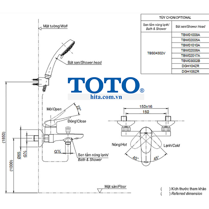 bộ sen tắm Toto TBS04302V TBW01008A