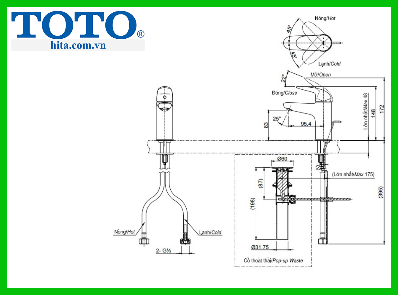 Vòi chậu rửa nóng lạnh lavabo Toto TLS03301V