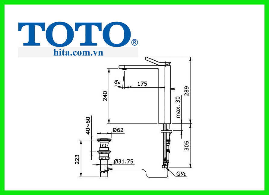 Vòi chậu rửa tay Toto TX116LQBR bản vẽ