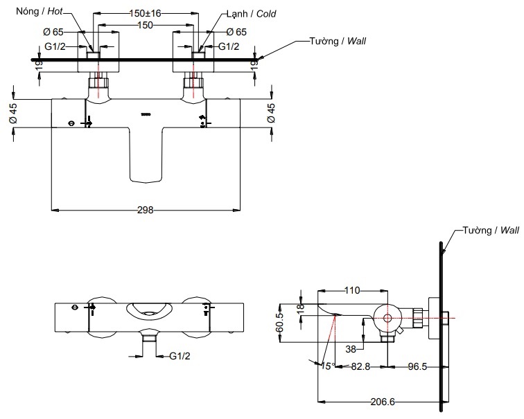 bản vẽ Sen tắm nhiệt độ TOTO TBV01402B