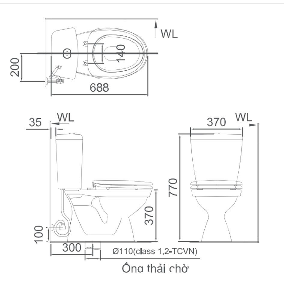 Thông số cơ bản bồn cầu Inax C-108VA