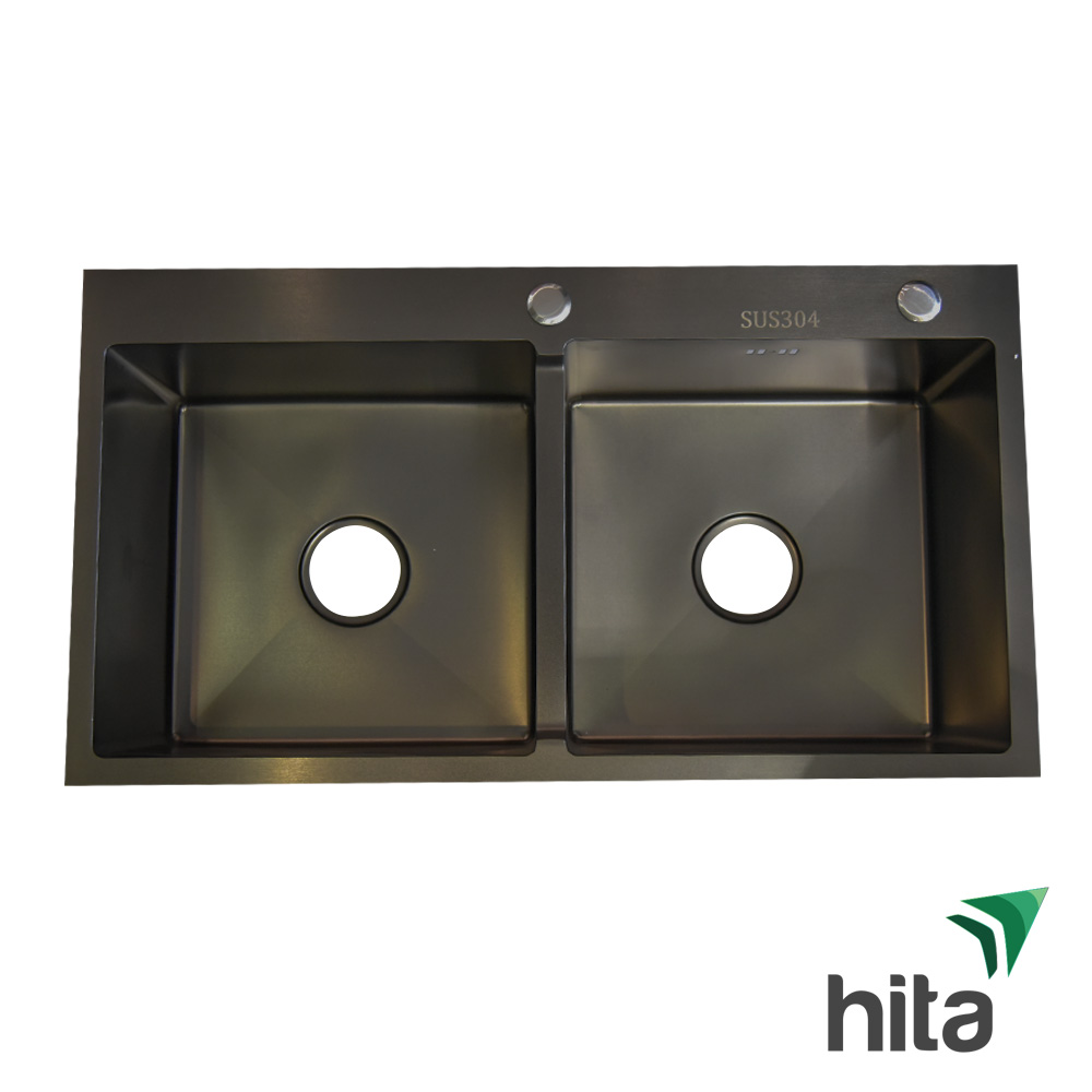 Chậu rửa chén bát inox phủ nano Hita HD8245DN loại nhỏ màu đen